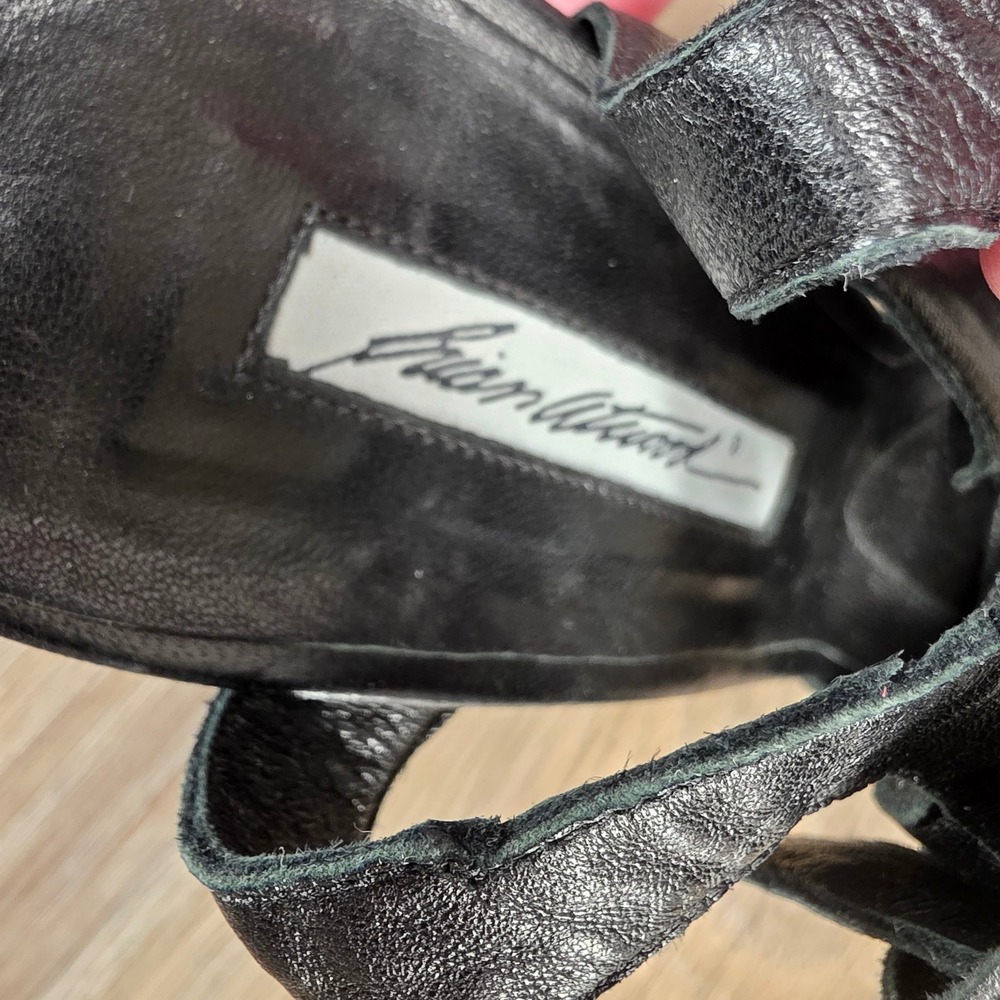 Brian Atwood Black Leather Ankle Tie Strappy Stiletto Heels Sandals Italy 40 9.5 - Picture 10 of 13